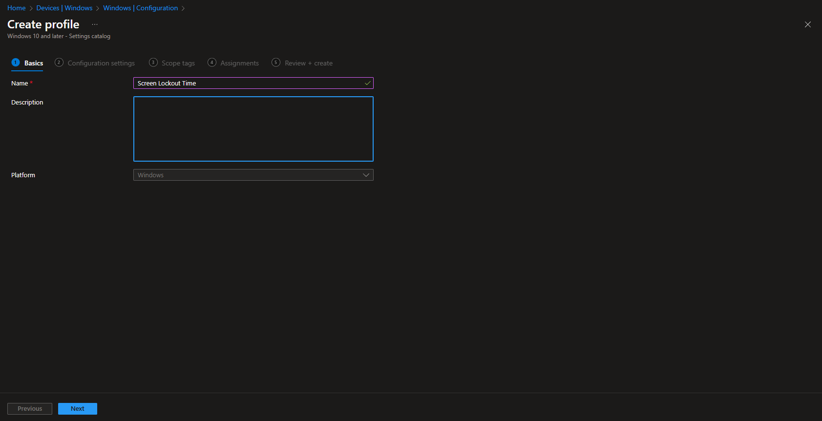 Naming the configuration profile